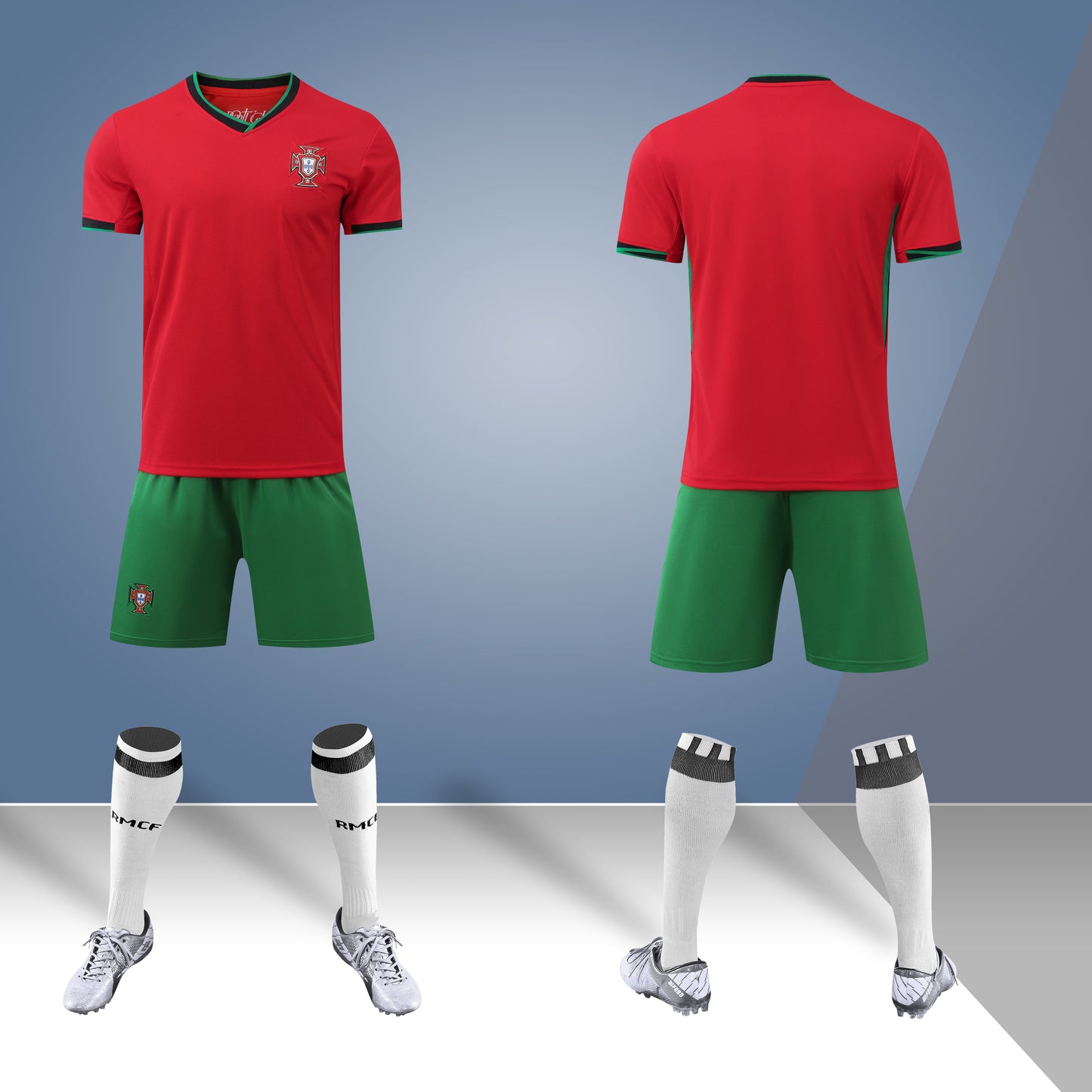2024-25 Portugal Home Kit with Green Shorts