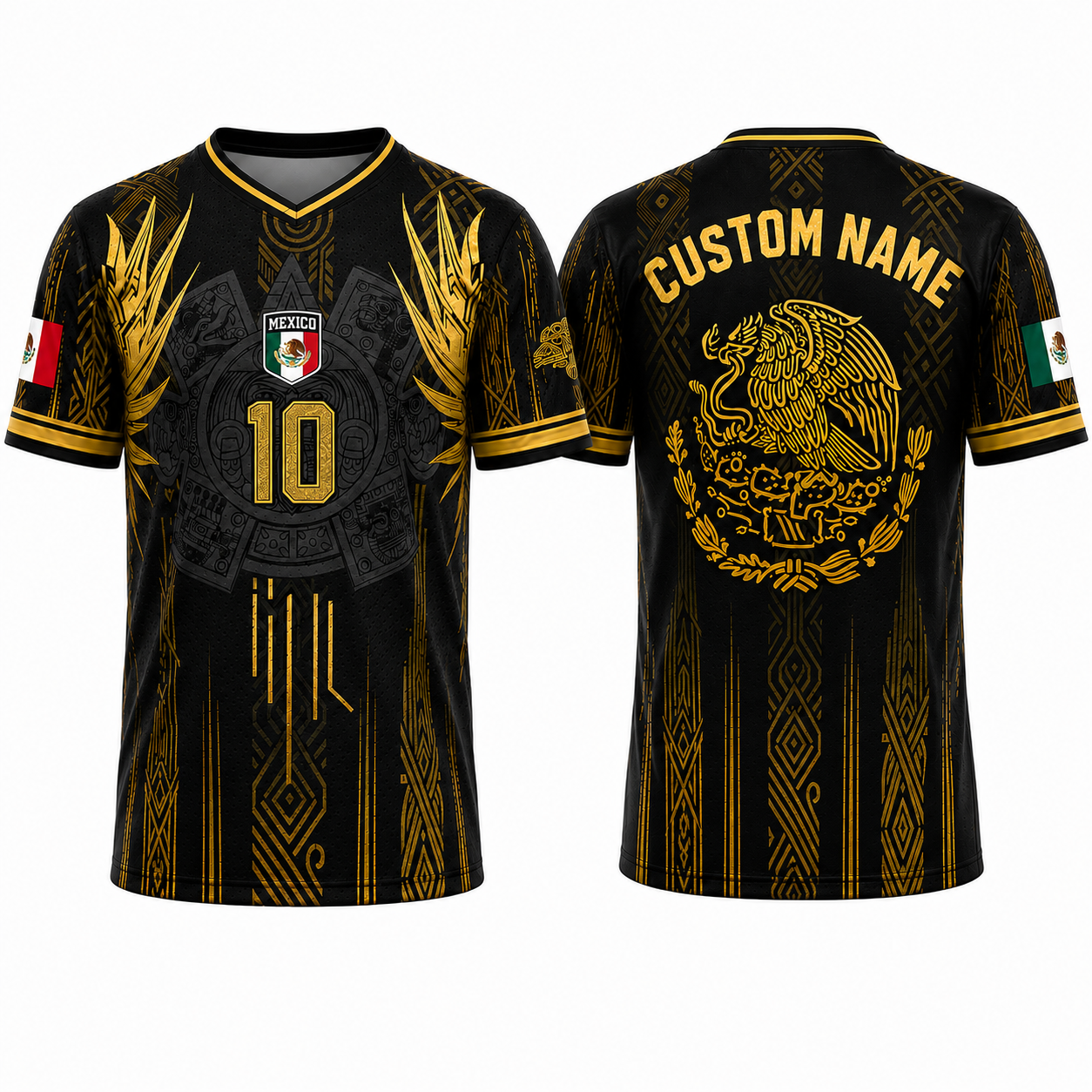 Custom Mexico Black Gold Aztec Soccer Jersey