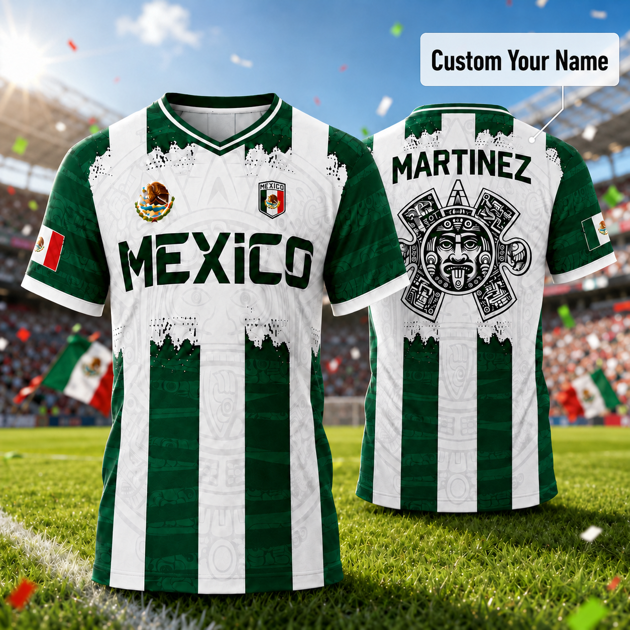 Custom Mexico 2026 World Cup Soccer Jersey Aztec Calendar