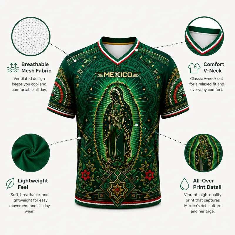 Mexico Sports Jersey - Guadalupe Style Sacred Figure Graphic