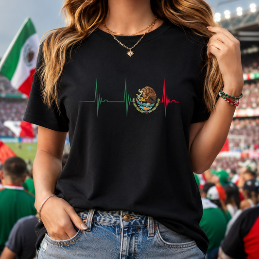 Mexico Heartbeat EKG Pulse Mexican Pride Emblem Mexico Flag T-Shirt