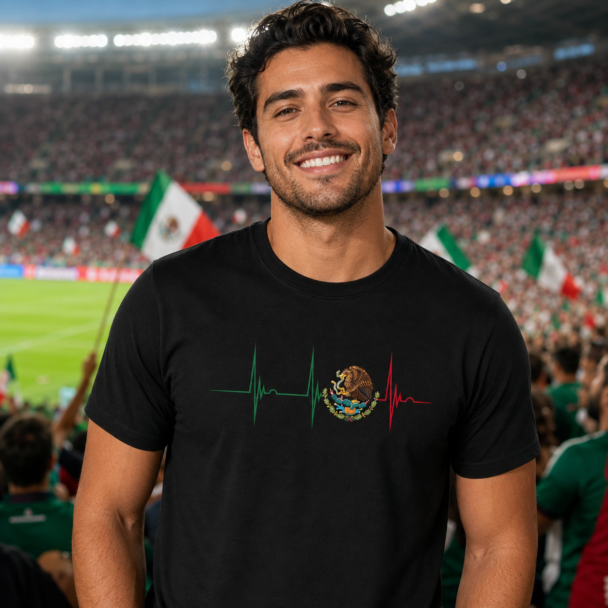 Mexico Heartbeat EKG Pulse Mexican Pride Emblem Mexico Flag T-Shirt