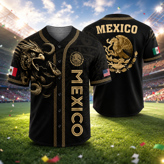Vintage Mexico Baseball Jersey Flag Button-Up Shirt