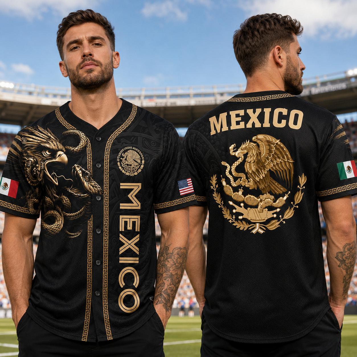 Vintage Mexico Baseball Jersey Flag Button-Up Shirt