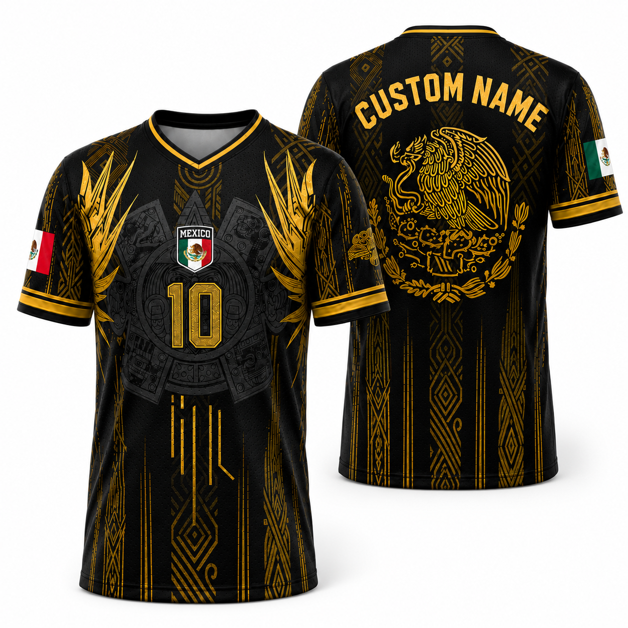 Custom Mexico Black Gold Aztec Soccer Jersey