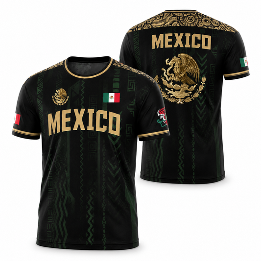 Mexico Soccer Jersey - Black & Gold Aztec Eagle Training Shirt