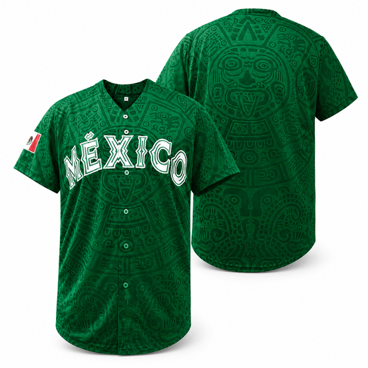 Vintage Aztec Graphic Mexico Embroidered Baseball Jersey Shirt