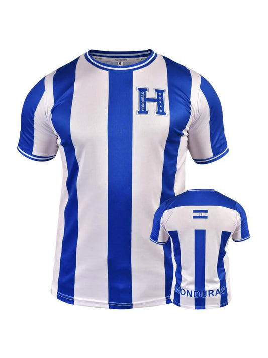 Camiseta de fútbol de Honduras | Camiseta de fútbol a rayas azules y blancas | Top unisex de ropa deportiva para aficionados