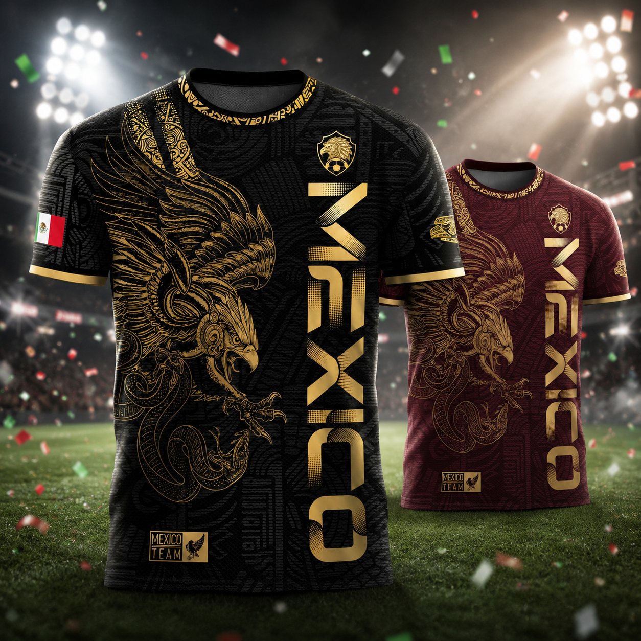Mexico 2026 Gold Eagle Aztec Warrior Soccer Jersey