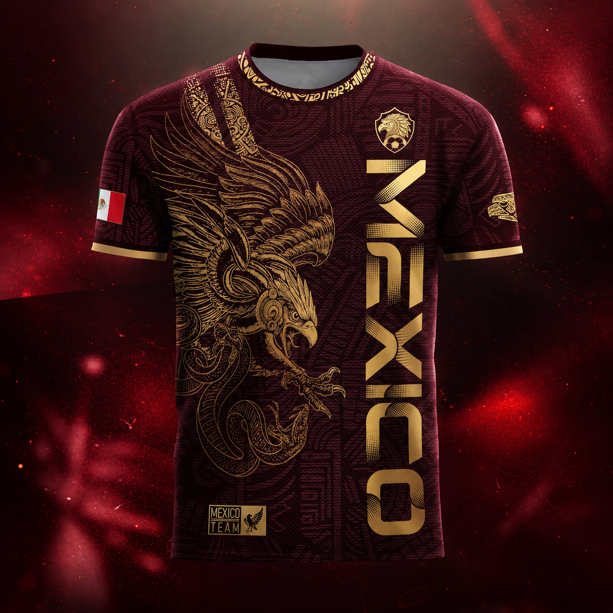 Mexico 2026 Gold Eagle Aztec Warrior Soccer Jersey
