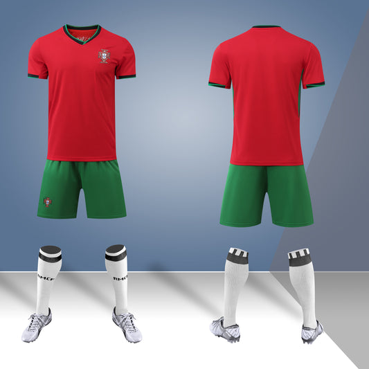 2024-25 Portugal Home Kit with Green Shorts