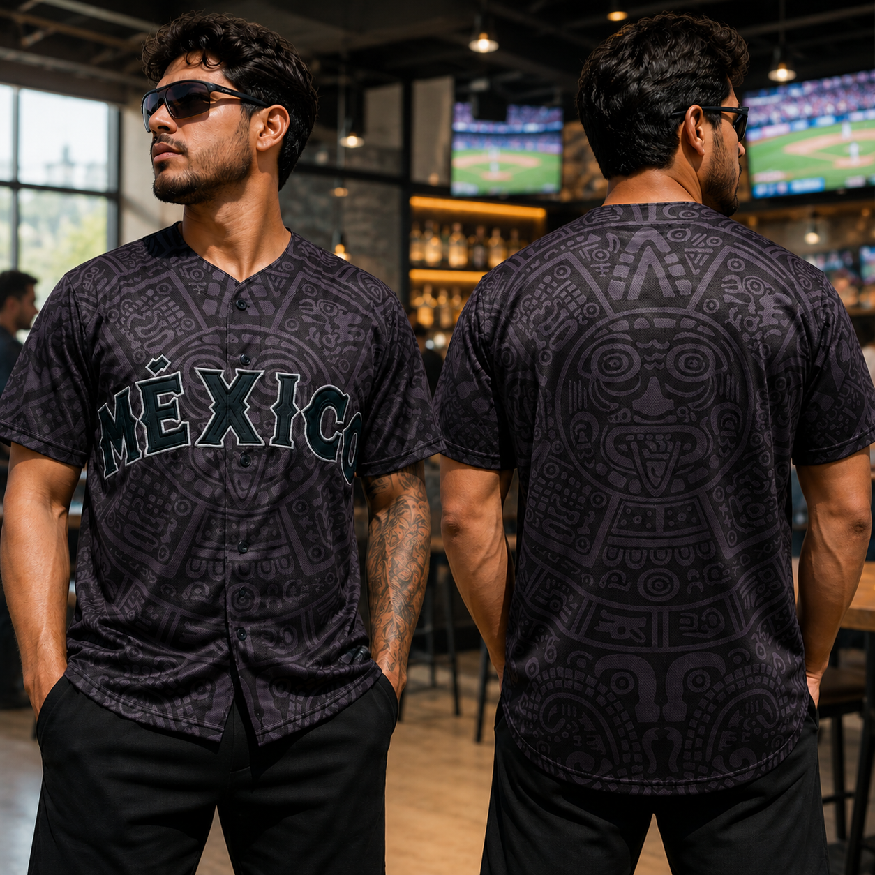 Premium Vintage Aztec Graphic Mexico Embroidered Baseball Jersey Shirt