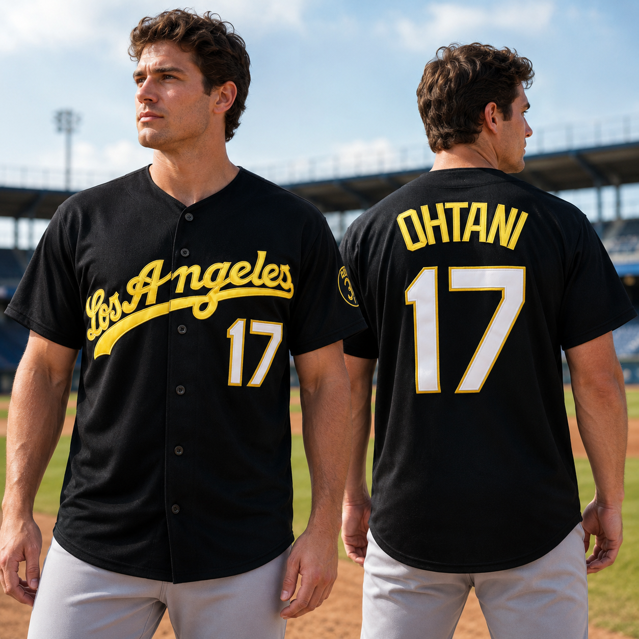 LA Ohtani #17 Embroidered Baseball Jersey - Streetwear Black & Gold