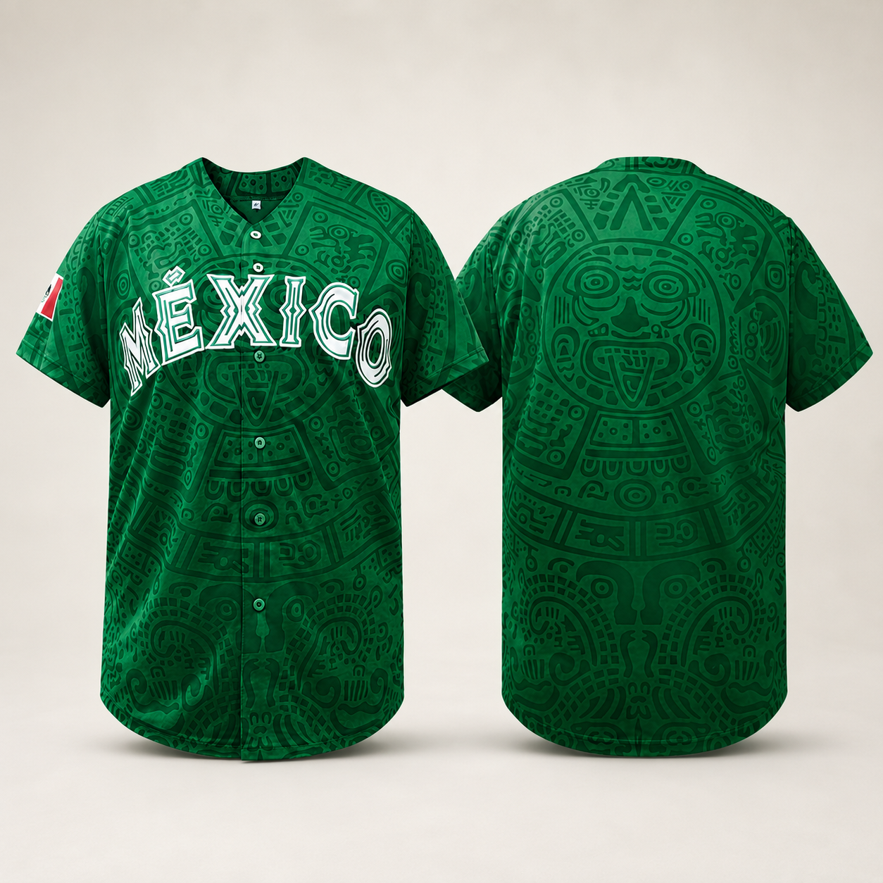 Premium Vintage Aztec Graphic Mexico Embroidered Baseball Jersey Shirt