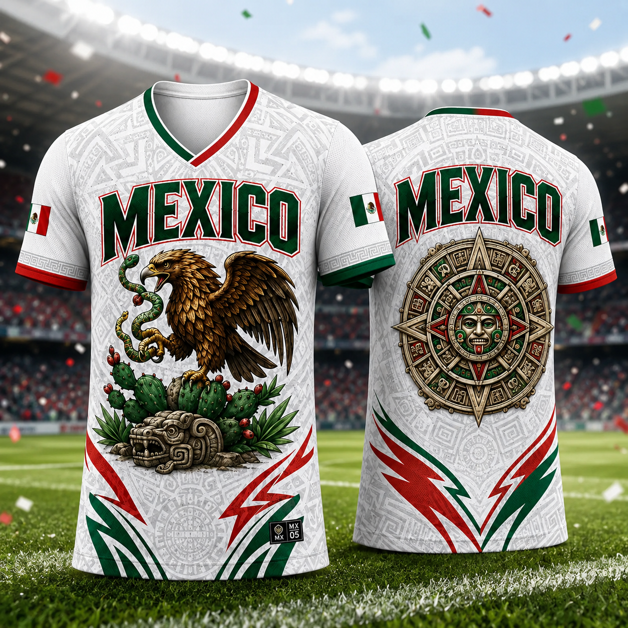 Rep Mexico Aztec Calendar and Eagle Heritage Soccer Jersey
