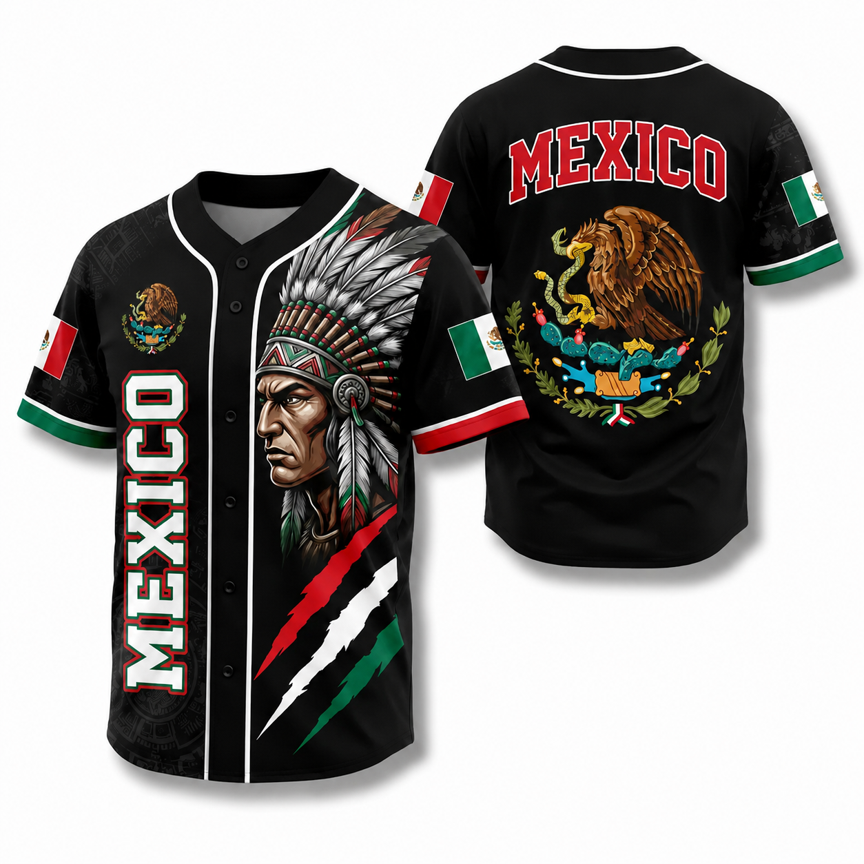 Mexico 2026 World Cup Vintage Aztec Warrior Eagle Button-Up Baseball Jersey