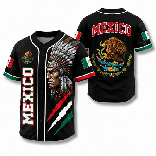 Mexico 2026 World Cup Vintage Aztec Warrior Eagle Button-Up Baseball Jersey