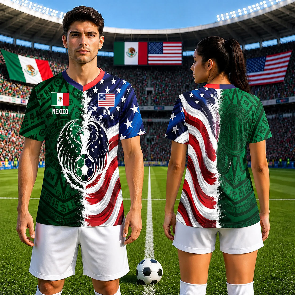 USA & Mexico Split Flag Soccer Jersey with Binational Eagle Design!