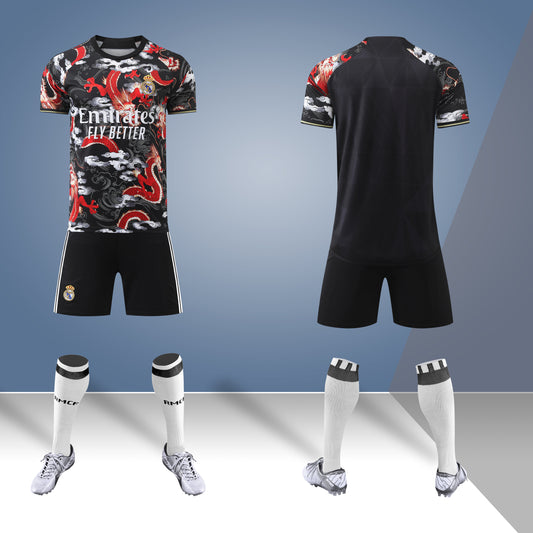 2024-25 Real Madrid Dragon Pattern Red and Black Jersey