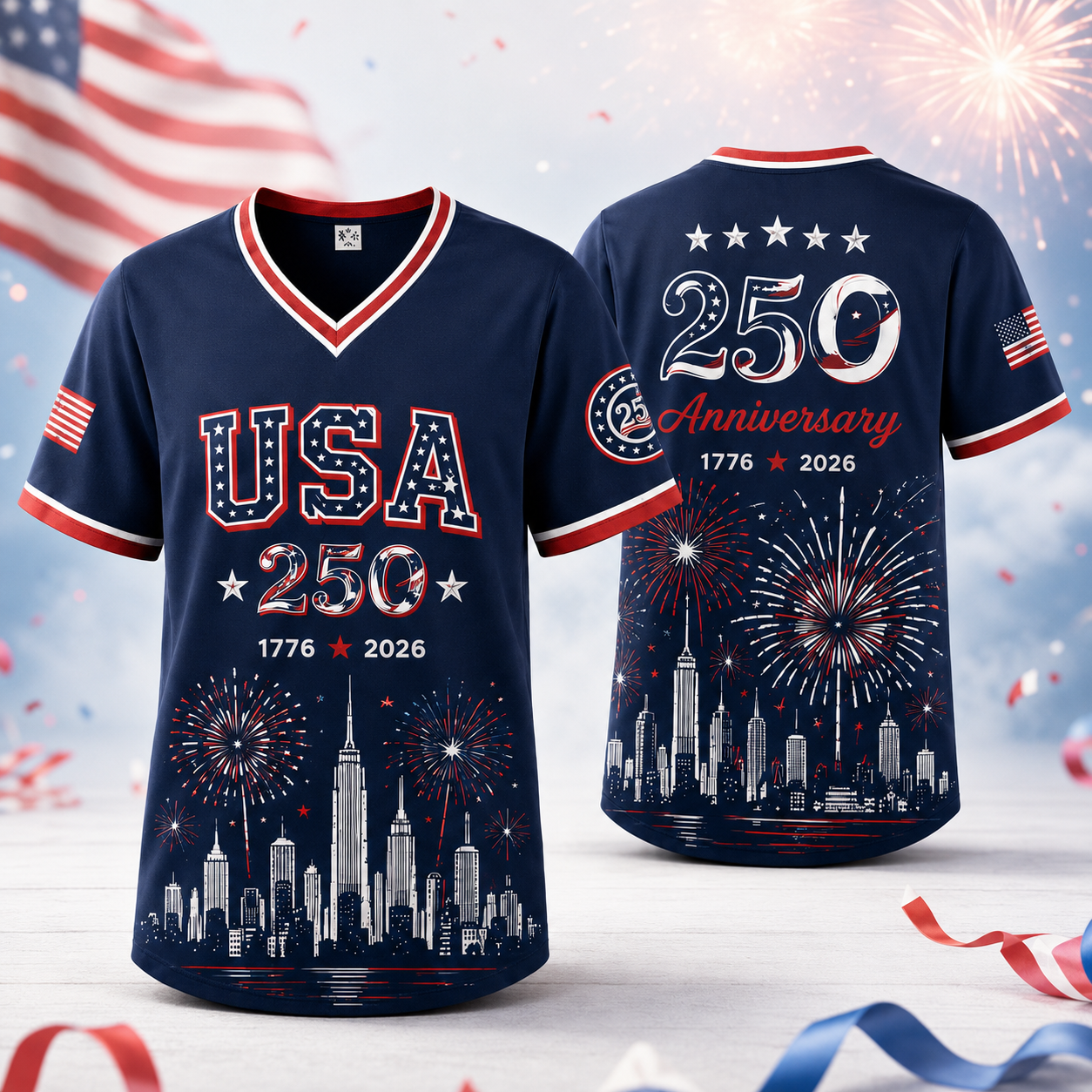 USA 250th Anniversary Fireworks Baseball Jersey