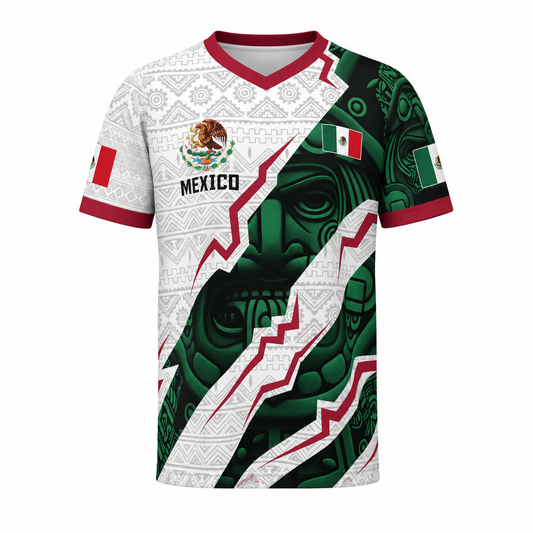 Camiseta de fútbol mexicana 2026 | Camiseta de fútbol con cuello en V estilo calendario azteca de México para jugadores y aficionados