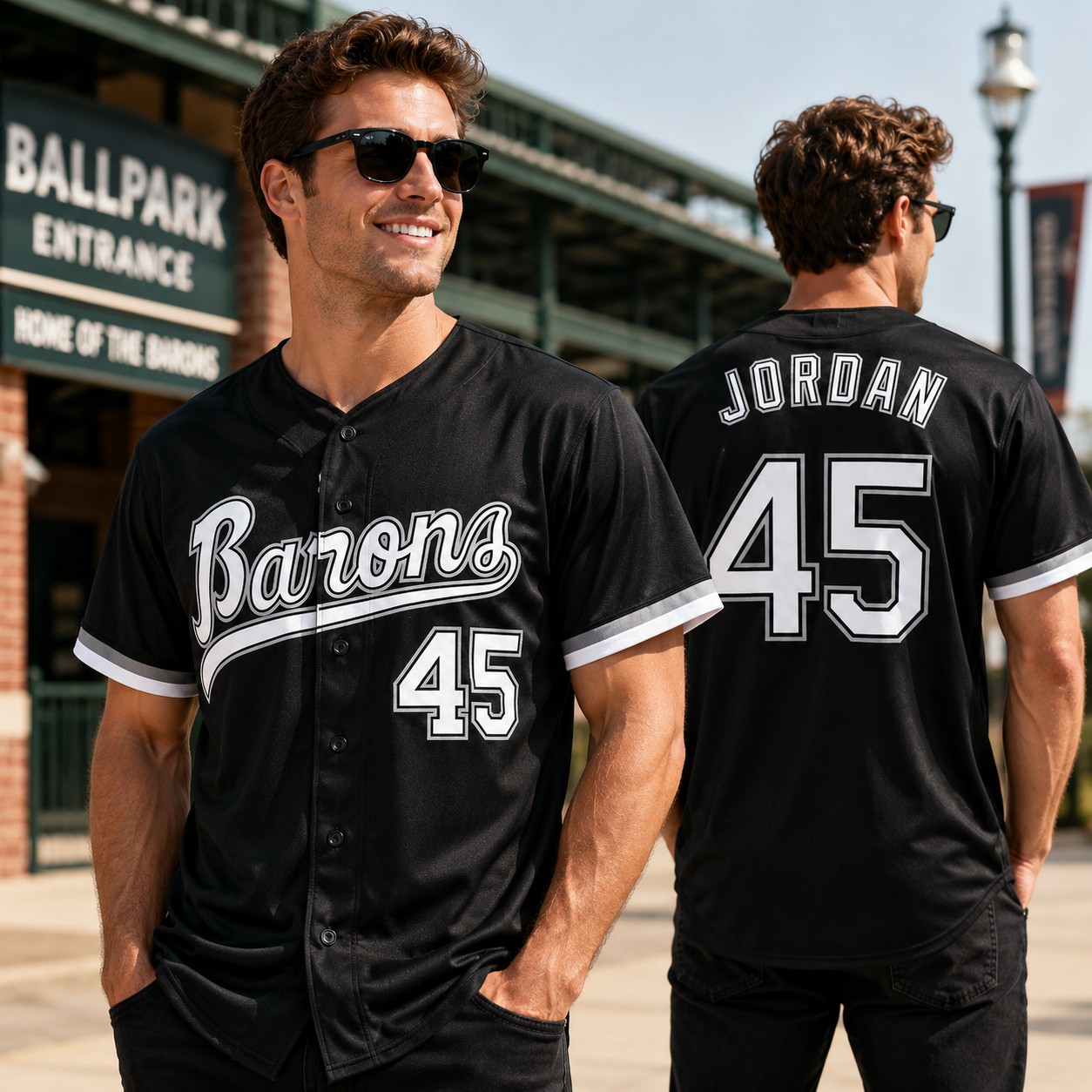 Retro Barons #45 Embroidered Baseball Jersey - 90s Hip Hop Style
