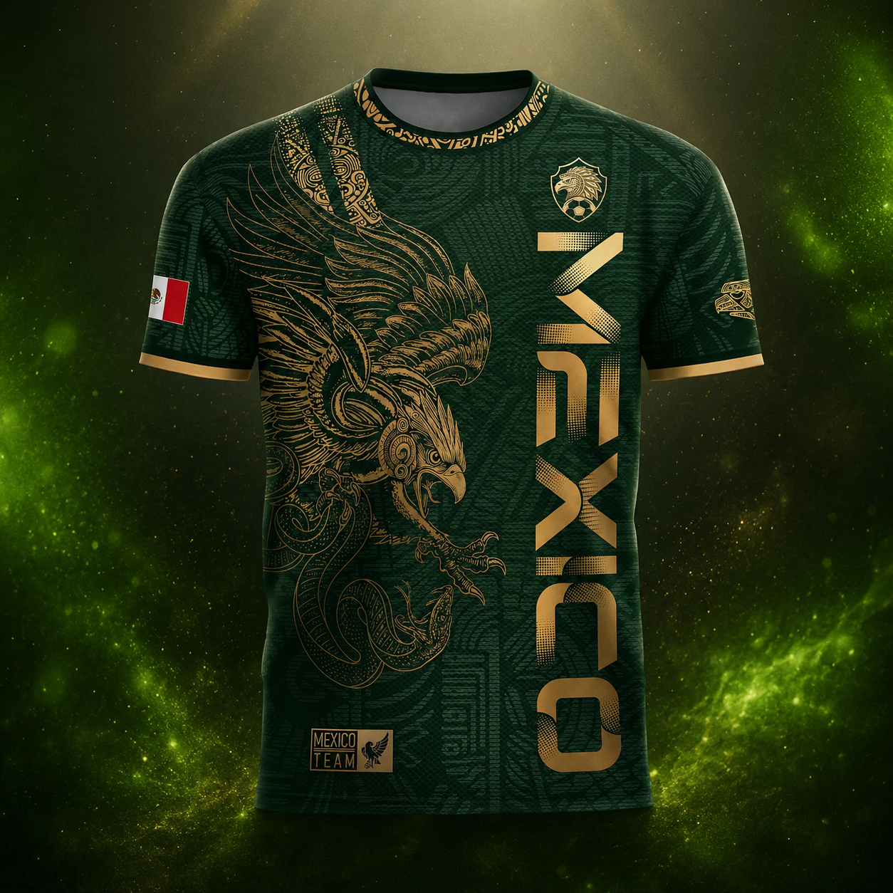 Mexico 2026 Gold Eagle Aztec Warrior Soccer Jersey