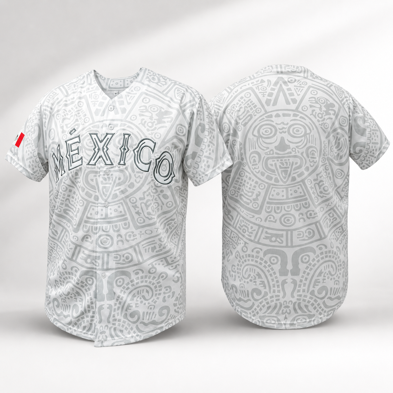 Premium Vintage Aztec Graphic Mexico Embroidered Baseball Jersey Shirt