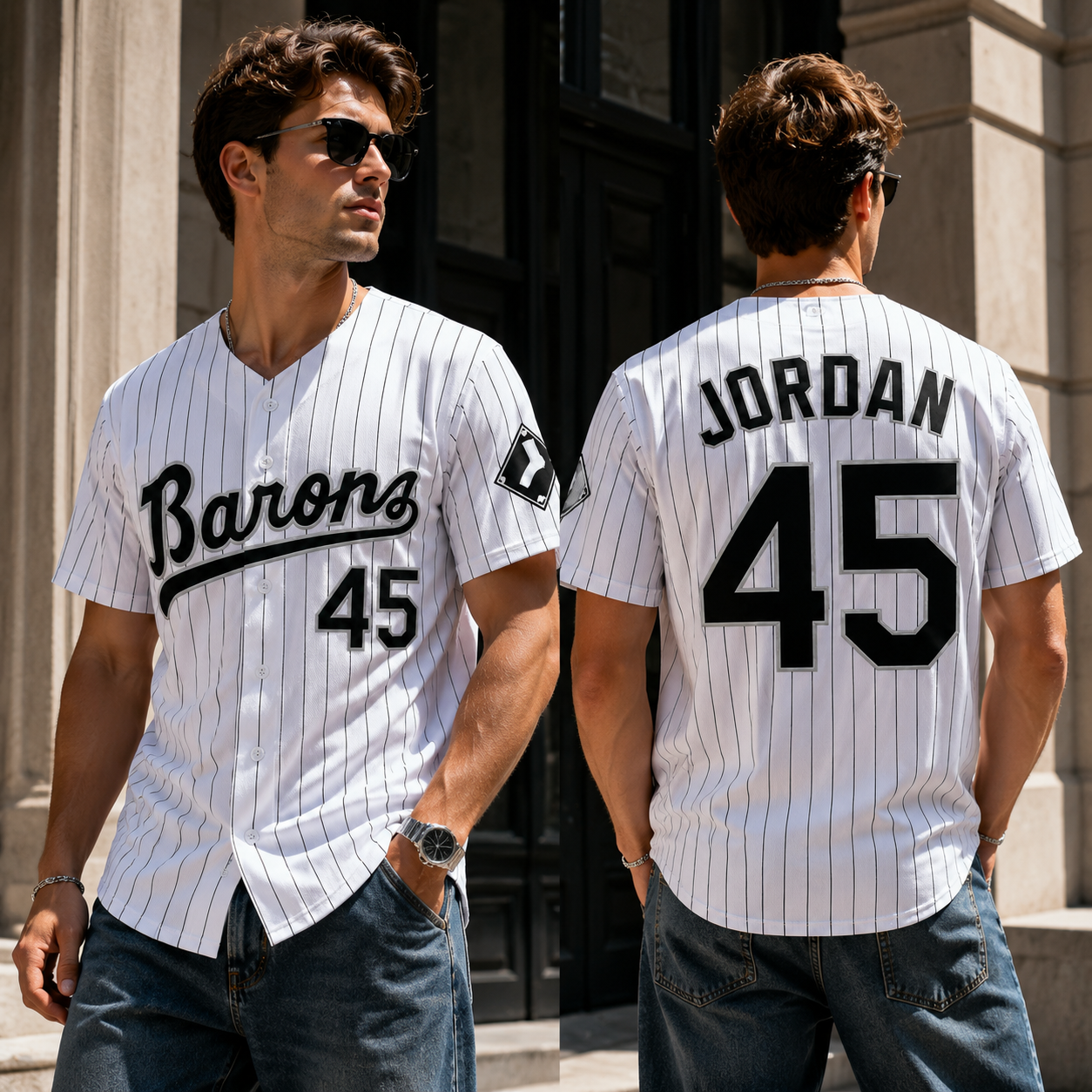 Retro Barons #45 Embroidered Baseball Jersey - 90s Hip Hop Style