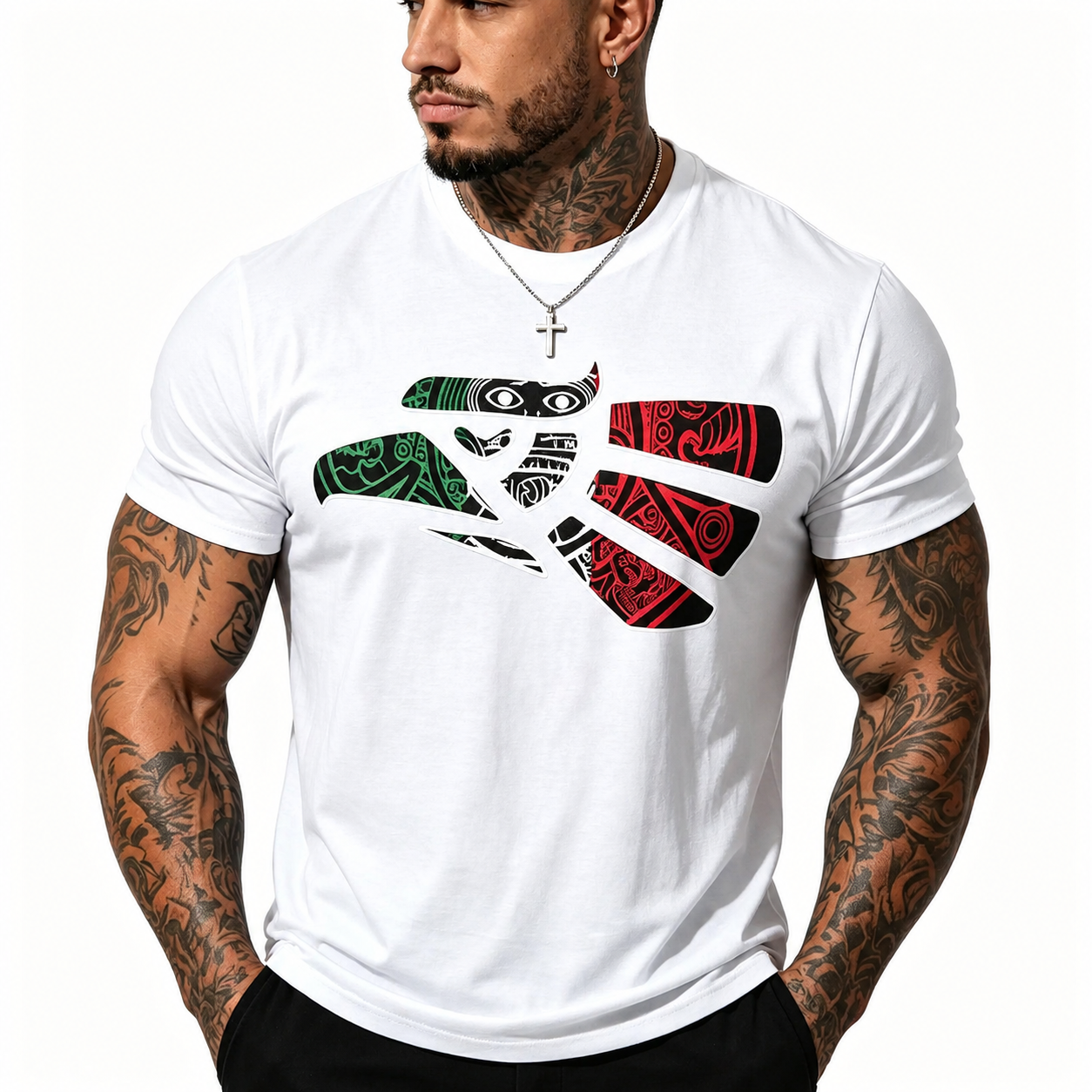 Mexico Tribal Eagle Tattoo Cotton Tee - 2026 World Cup Latino Pride Edition