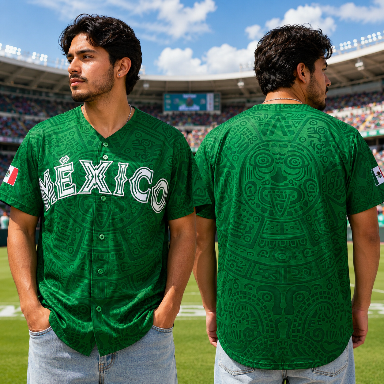 Premium Vintage Aztec Graphic Mexico Embroidered Baseball Jersey Shirt