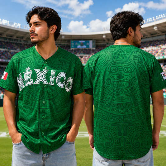 Premium Vintage Aztec Graphic Mexico Embroidered Baseball Jersey Shirt