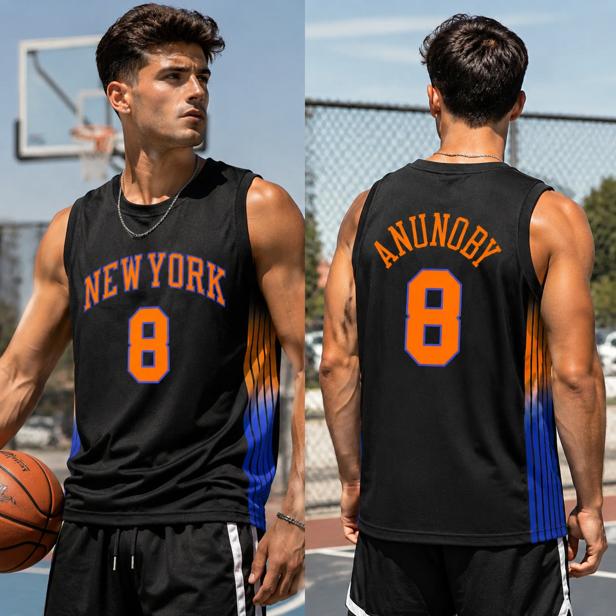 New York Embroidery Basketball Jersey - Retro Stitching No. 8 Mesh Tank
