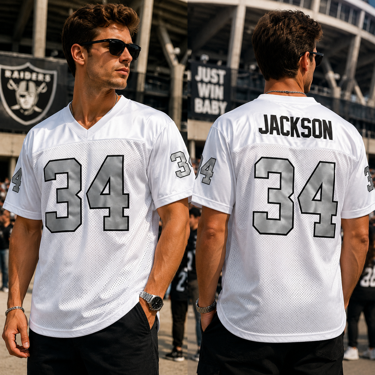 34 Raiders Embroidered Football Jersey for Vintage Blockcore Streetwear Look