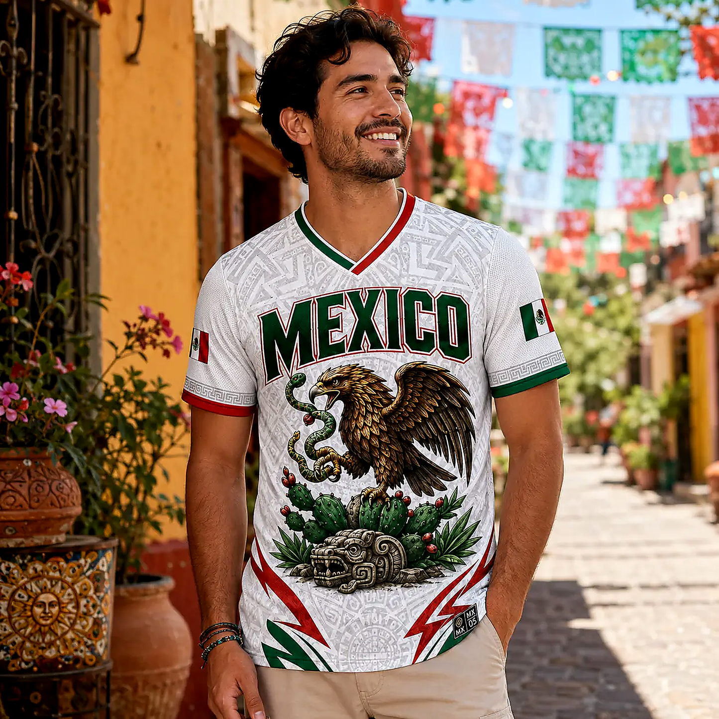 Rep Mexico Aztec Calendar and Eagle Heritage Soccer Jersey