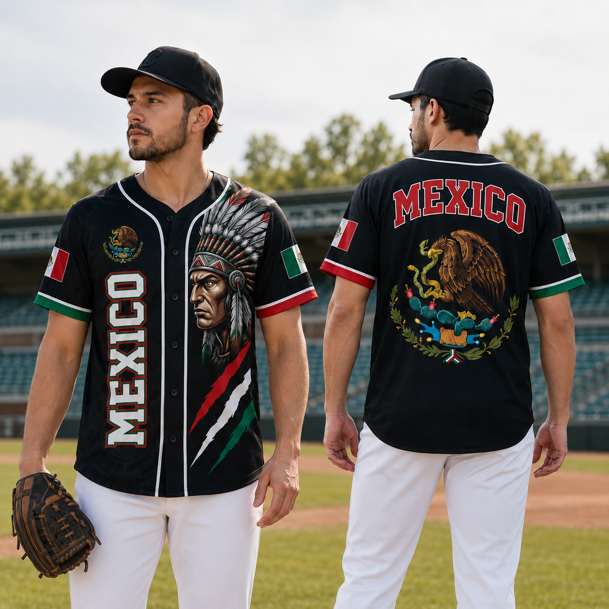 Mexico 2026 World Cup Vintage Aztec Warrior Eagle Button-Up Baseball Jersey