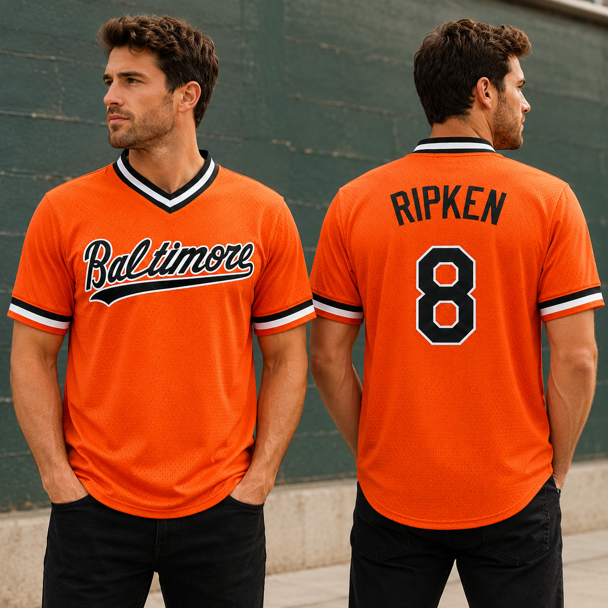 Vintage #8 Orange Embroidered Patched Streetwear Baseball Jersey