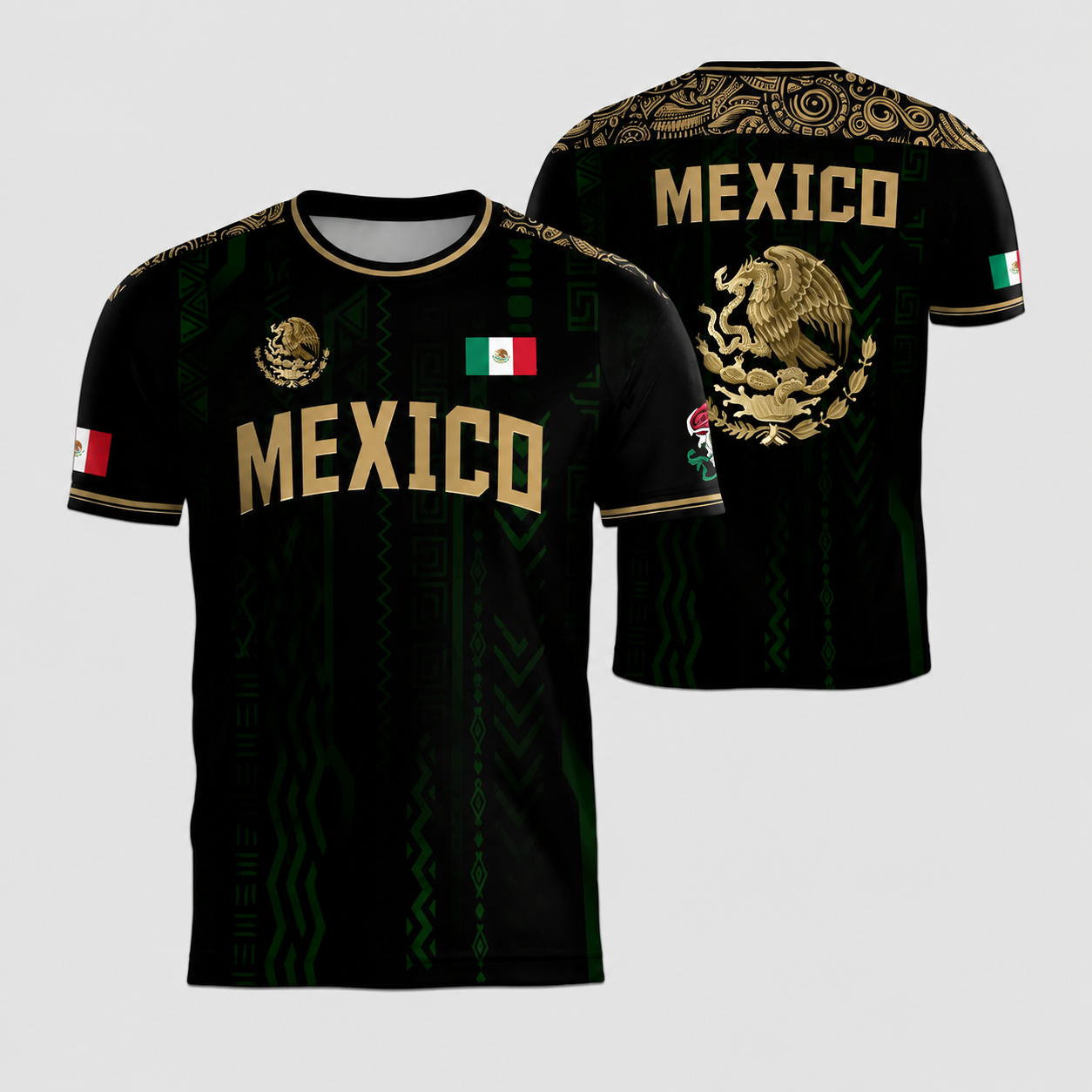Mexico Soccer Jersey - Black & Gold Aztec Eagle Training Shirt