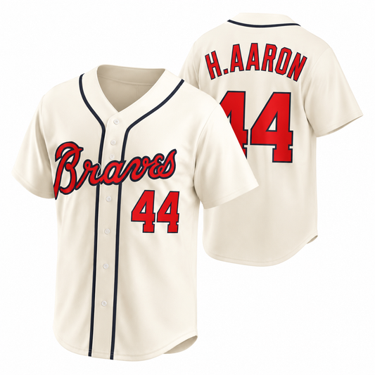 Stitched Atlanta 44 Vintage Baseball Jersey - Classic Sail White V-Neck Mesh ⚾