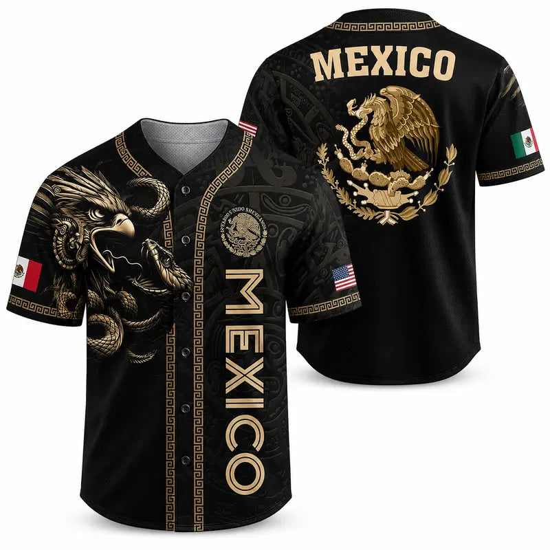 Vintage Mexico Baseball Jersey Flag Button-Up Shirt