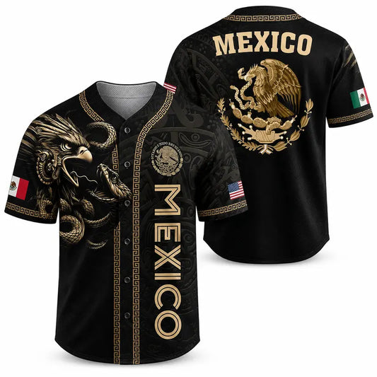Vintage Mexico Baseball Jersey Flag Button-Up Shirt