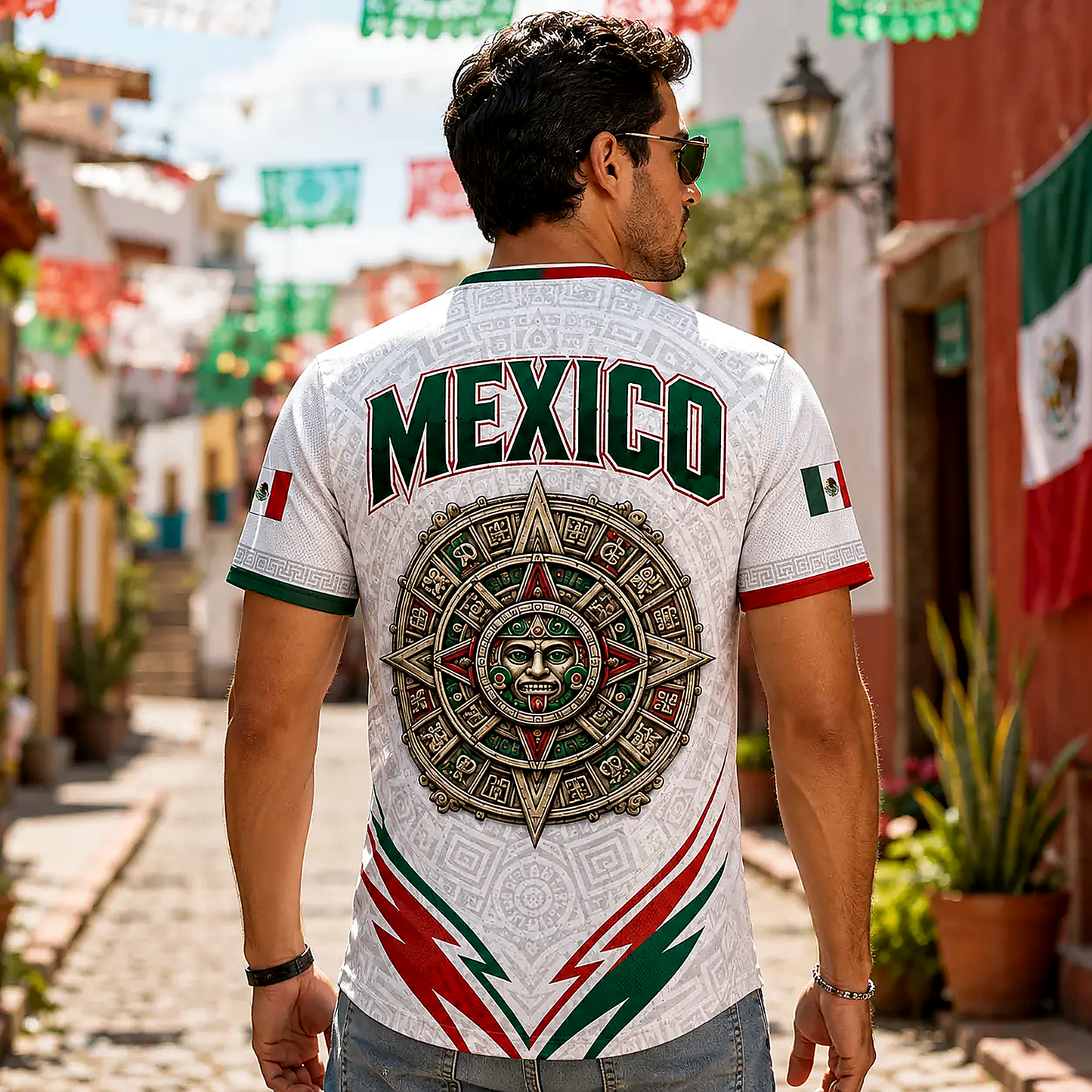 Rep Mexico Aztec Calendar and Eagle Heritage Soccer Jersey