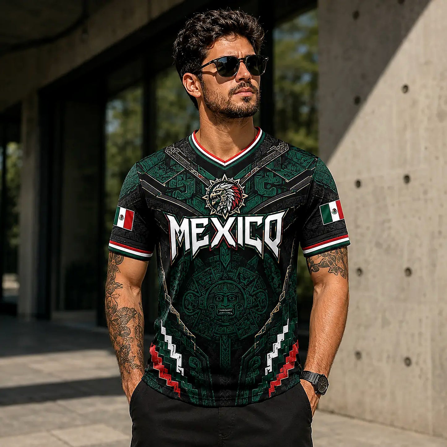 Mexico World Cup Eagle Warrior Soccer Jersey 🦅 Aztec Calendar Shirt