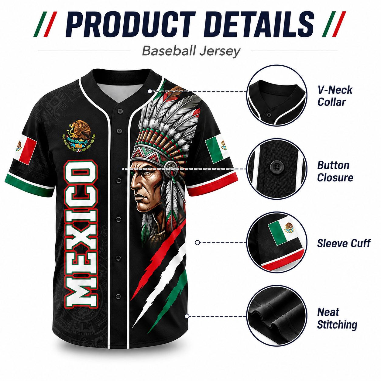 Mexico 2026 World Cup Vintage Aztec Warrior Eagle Button-Up Baseball Jersey