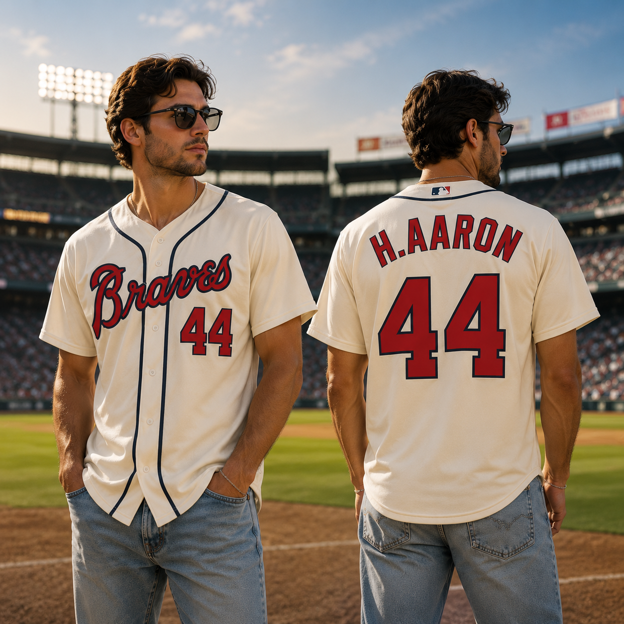 Stitched Atlanta 44 Vintage Baseball Jersey - Classic Sail White V-Neck Mesh ⚾