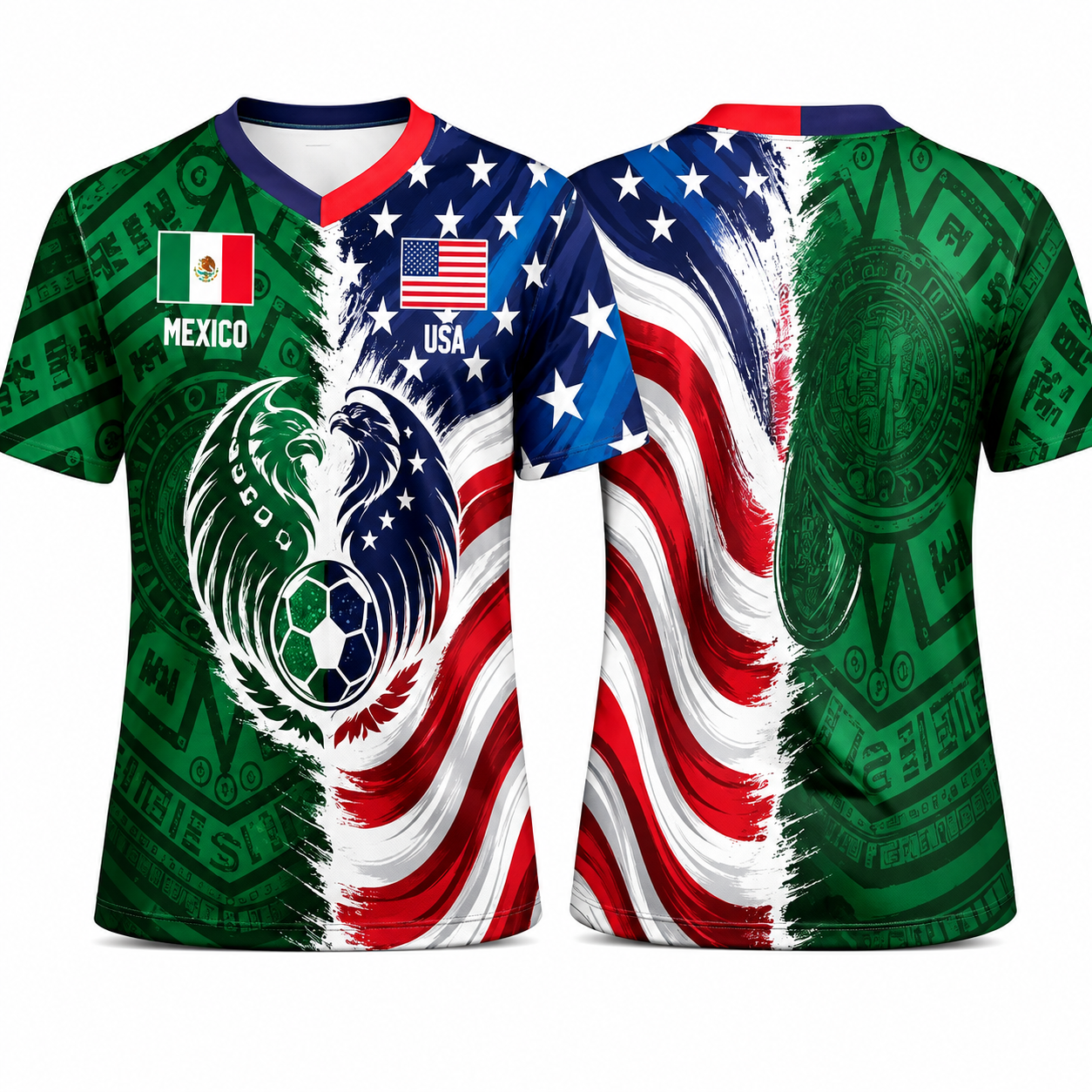USA & Mexico Split Flag Soccer Jersey with Binational Eagle Design!