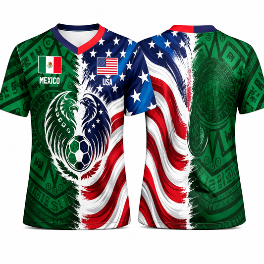 USA & Mexico Split Flag Soccer Jersey with Binational Eagle Design!