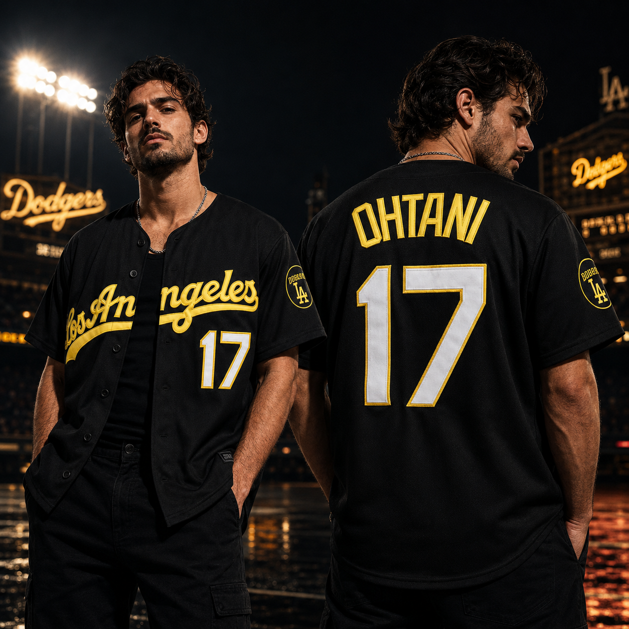 LA Ohtani #17 Embroidered Baseball Jersey - Streetwear Black & Gold