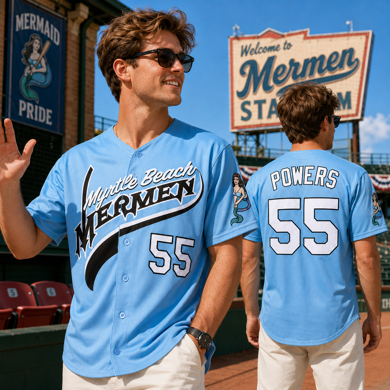 Kenny Powers 55 Embroidered Baseball Jersey – Myrtle Beach Mermen