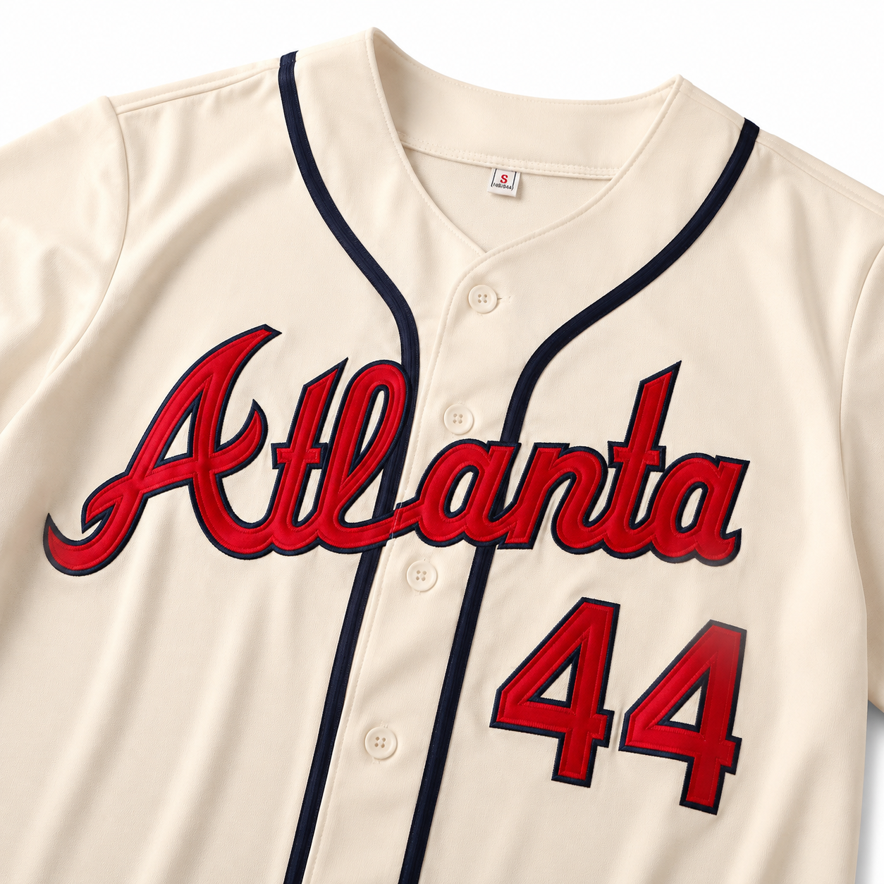 Stitched Atlanta 44 Vintage Baseball Jersey - Classic Sail White V-Neck Mesh ⚾